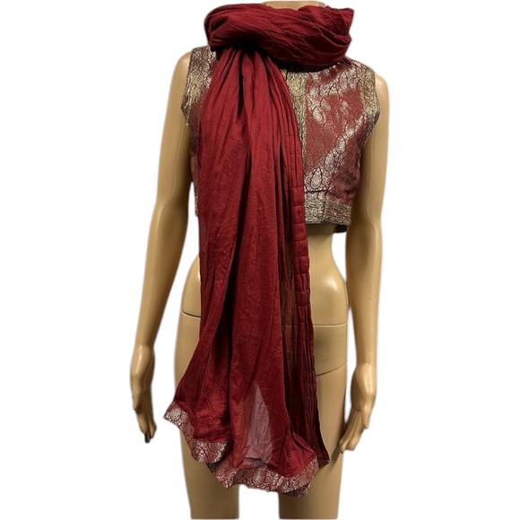 3 Piece Set Red Gold Karta Tunic Thigh Slit Matching Vest and Scarf 32 34 US 2 4 - Picture 6 of 16